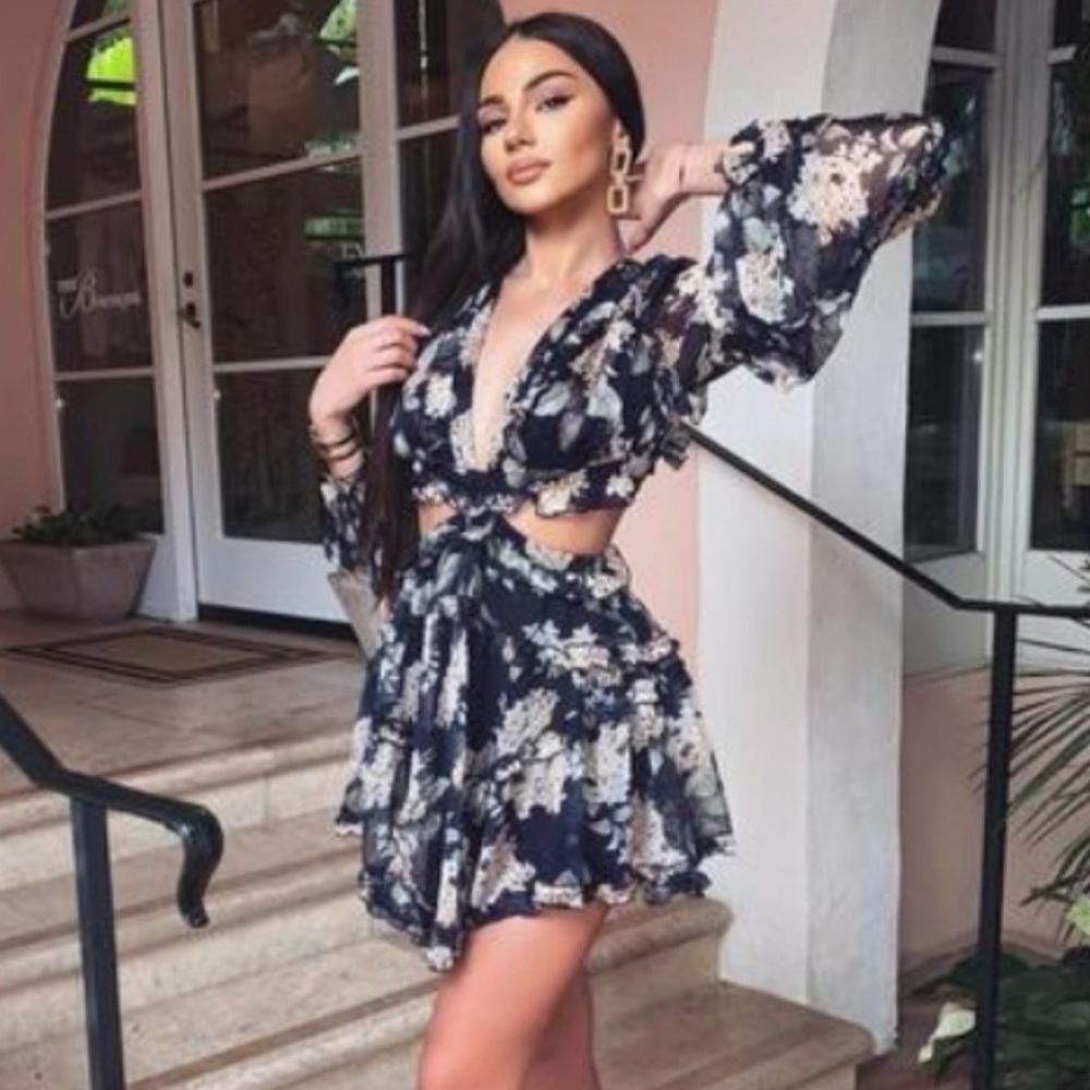 Floral Cutout Dress with Long Sleeves